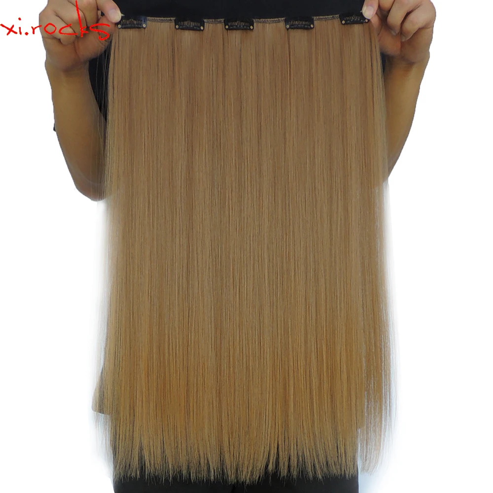 Xi.rocks wjlz5050/6A#2Piece/Lot  5 Clip in Hair Extensions Wigs Synthetic  Extension Straight Clips For Hairpiece Golden Brown