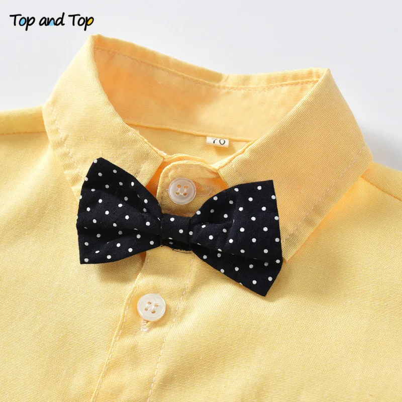 Top and Top Autumn Kids Boys Clothes Set Baby Boy Gentleman Outfit Long Sleeve Romper Shirt with Bow Tie + Suspenders Trousers