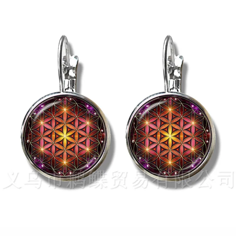 Buddhism Stud Earrings Mandala Art Picture 16mm Glass Cabochon Silver Plated Earrings For Women Om Fashion Jewelry Best Gift