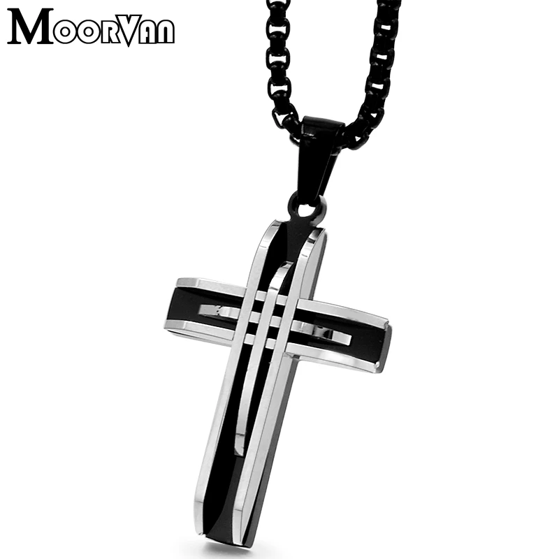 Moorvan unique geometry cross pendant+necklace women rock trendy stainless steel bump punk crucifix girl jewelry VP285