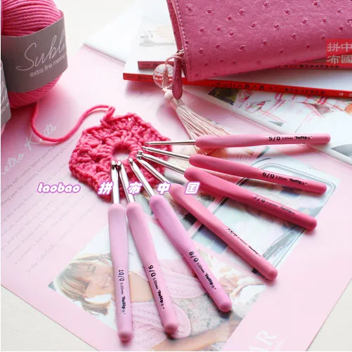 Ros Red TULIP ETIMO Cushion Grip Aluminium Crochet Hooks needles Knitting Yarn 2MM, 2.2, 2.5, 3.0 3.5, 4.0 4.5 5.0, 5.5  6.0 6.5