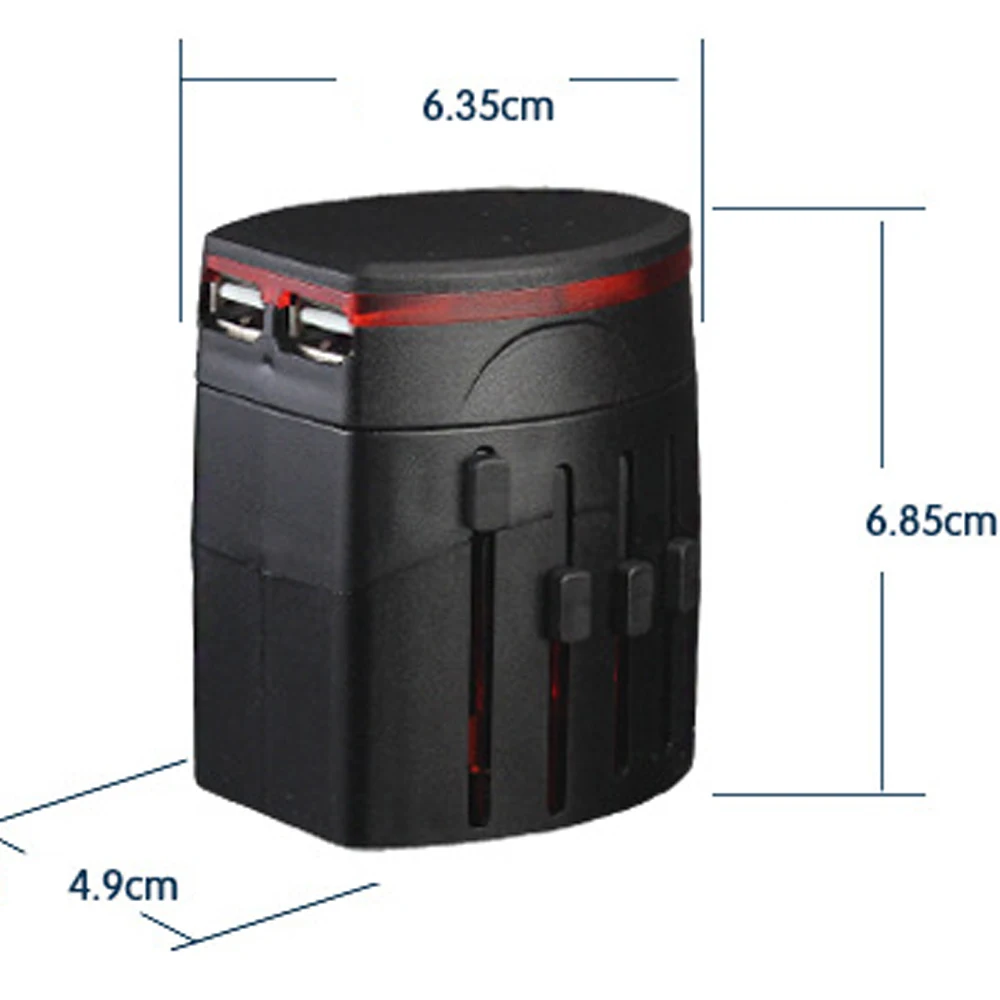 Uniwersalny międzynarodowy adapter wtyczki 2 porty USB Światowa podróżna ładowarka sieciowa z konwerterem AU US UK EU Wtyczka 6.3A 1300W