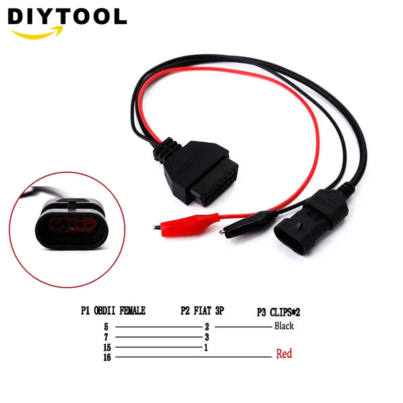 For Fiat 3 Pin Alfa Lancia to 16 Pin OBDII OBD2 obd-II connector Adapter Auto Car Cable obd for fiat 3pin Diagnostic Cable