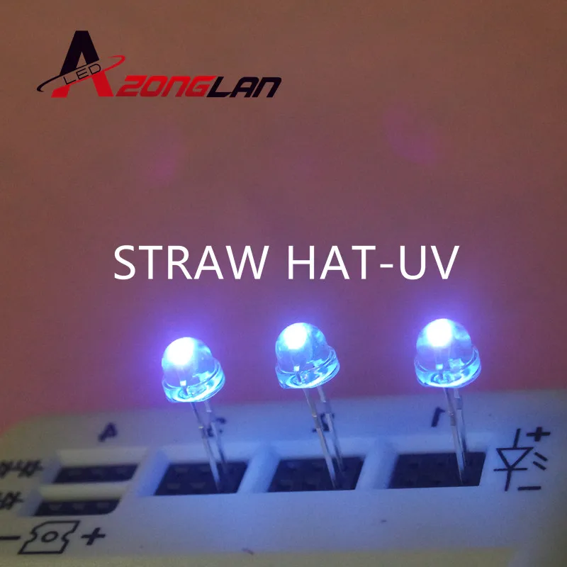 100PCS led 5mm straw hat uv/purple leds Light Emitting Diodes (4.8mm) Water Clear ultra bright Wide Angle LED