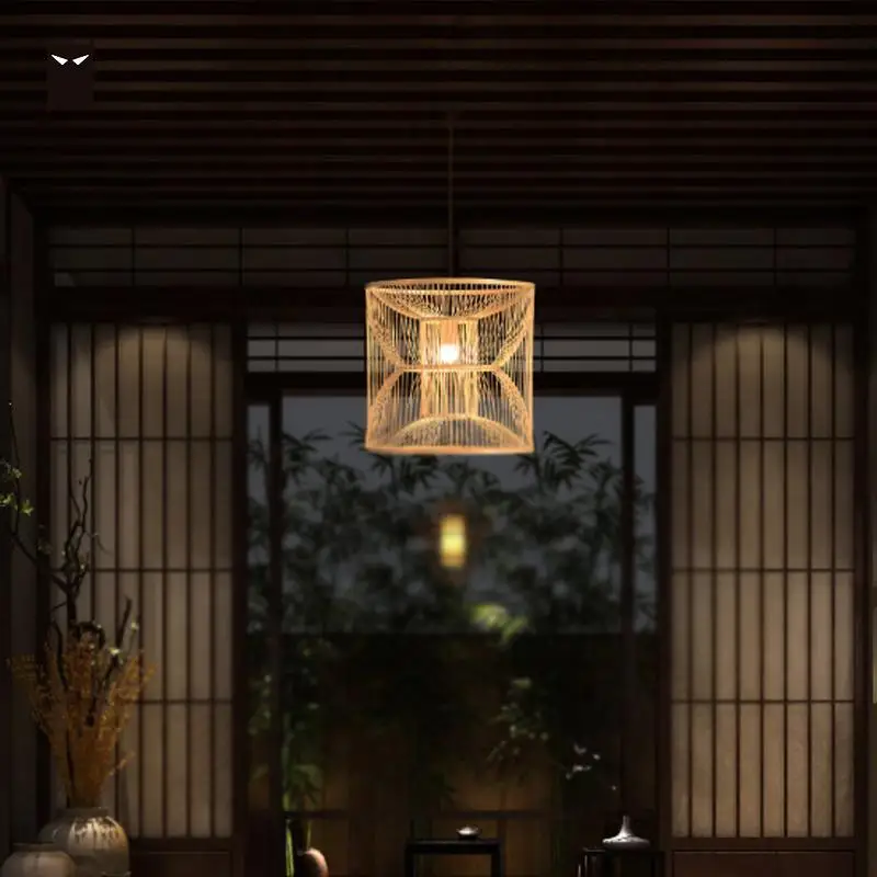 42cm Bamboo Wicker Rattan Pendant Light Fixture Asian Chinese Japanese Rustic Hanging Ceiling Lamp Design for Dining Table Room