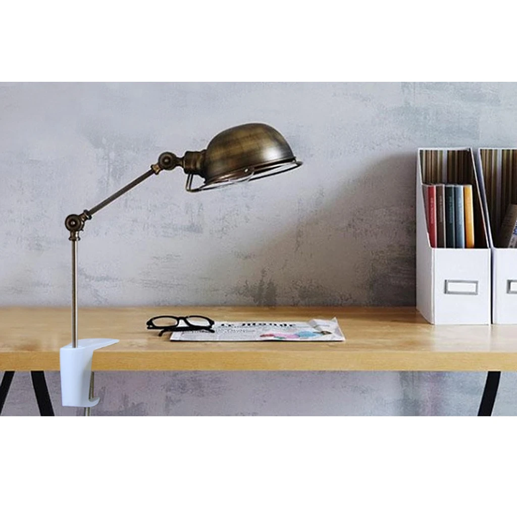 Metal Adjustable Arm Desk Clamp Table Lamp Clip Holder Stand White/Black