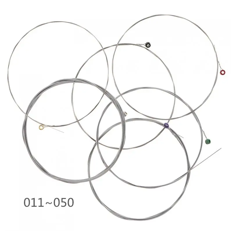 

6 шт./компл. серебристая струна для электрогитары среднего размера 011-050 яркий цвет