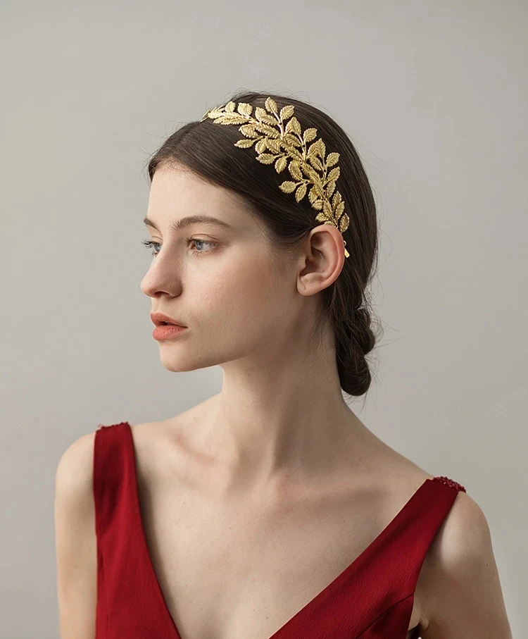 Greek Roman Goddess Metal Olive Leaf Headbands Diadema Hair Accessories Tiara Crown Golden Headpiece Bridal Wedding Head Jewelry