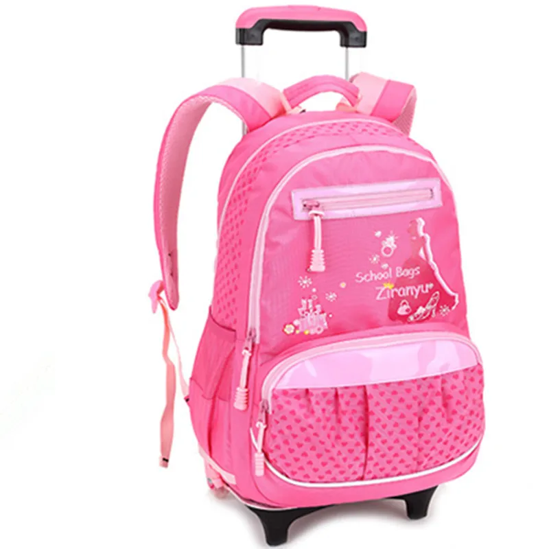 Waterproof nylon Girls Trolley Book SchoolBags Lovely Pink Children Backpacks Kids Travel Luggage High Quality Mochila Infantil