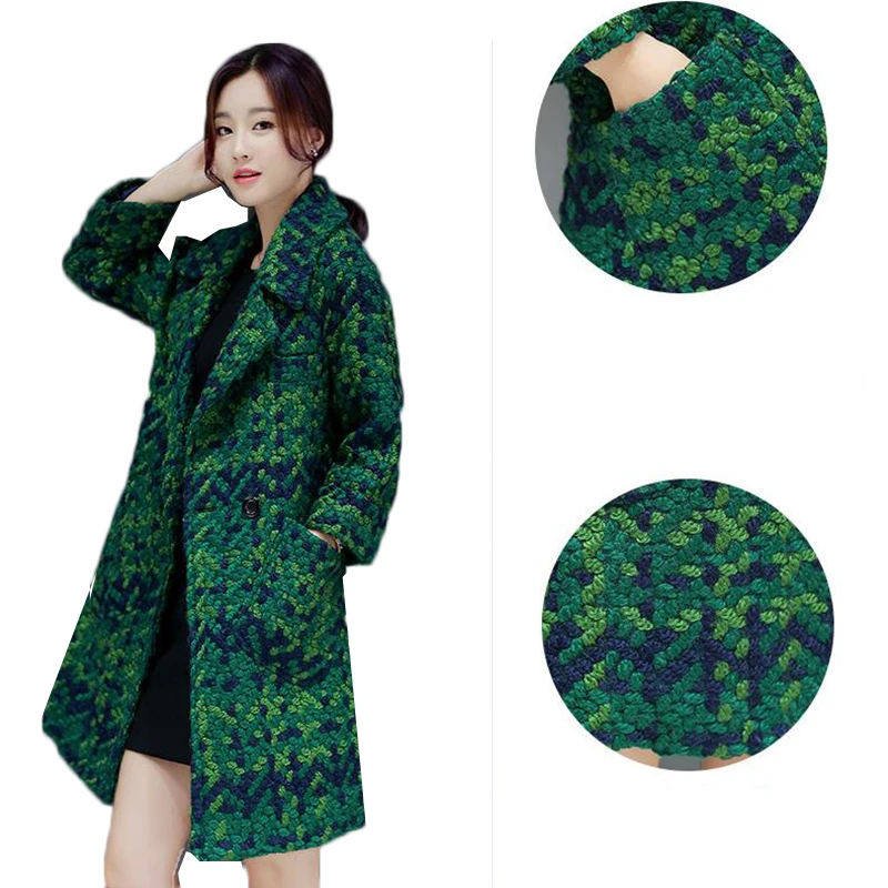 

Women's Wool Coat High Quality Wool Coat Women Slim Medium-long Tweed Jacket Female Outwear Green Coat Brand Women Jacket