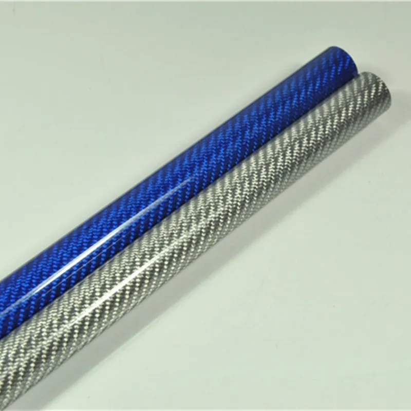 2pcs Color Carbon Fiber Tube 12mm 14mm 16mm 18mm 20mm 22mm 23mm 24mm 26mm 28mm Length 1000mm 3K Glossy Surface Silver Blue Red