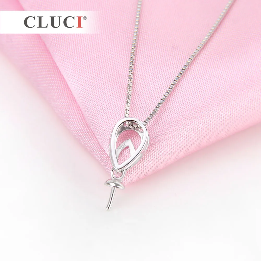 CLUCI 925 sterling silver Tiny crystal Pendant accessary for pearl necklace making, fit 7-8mm pearl,  Women Fine Jewelry SP236SB