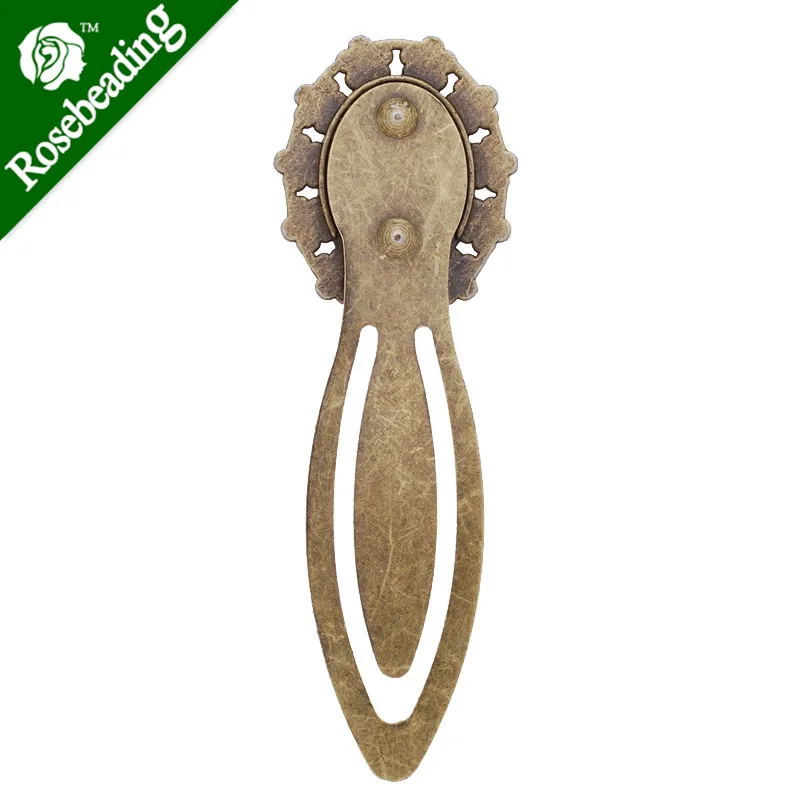 High Quality Vintage Antiqued Bronze Flower Bookmark with 13x18mm oval Bezel,length:74mm,10pcs/lot-C4248