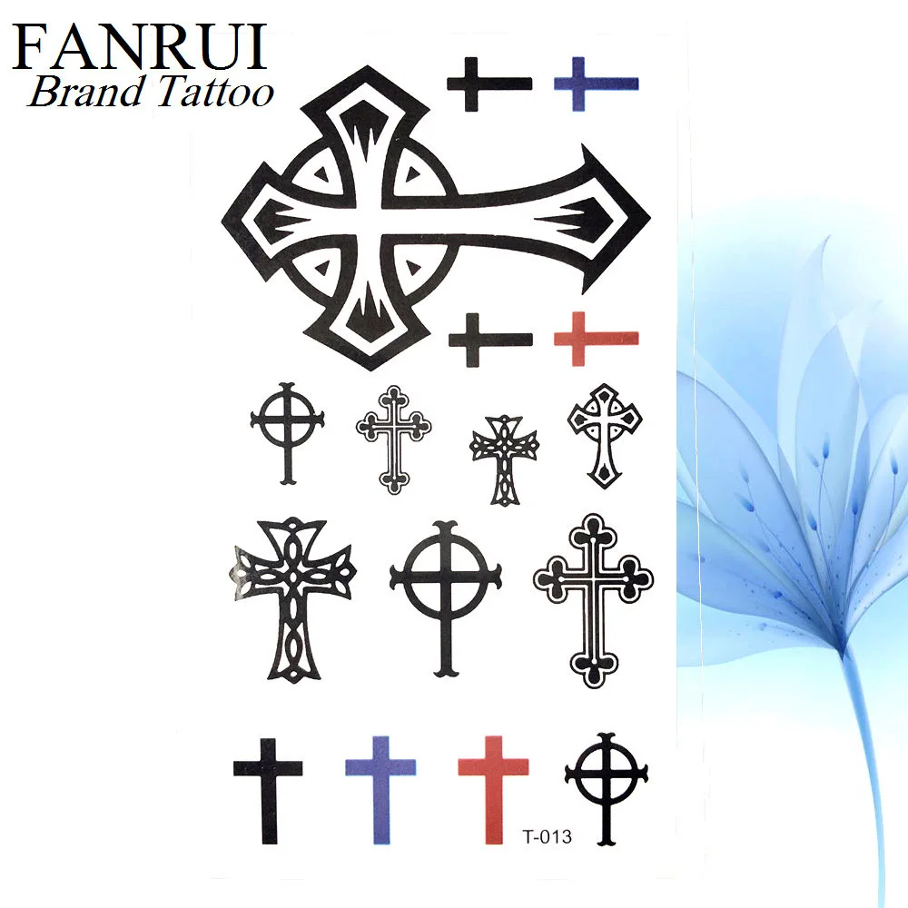 Black Little Cross Christ Waterproof Tattoo Ghost Anchor Women Body Arm Art Bible Temporary Tattoo Men Hands Star Tatto Stickers