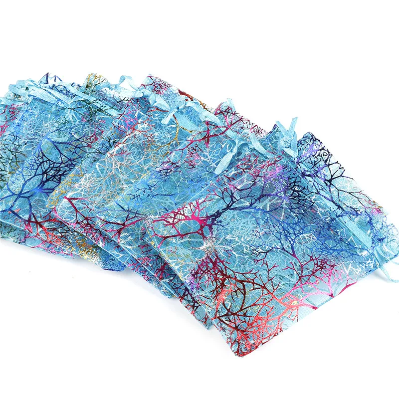 10 sztuk / partii Brązujący kolor koralowy Złota przędza Sznurek Torba na biżuterię Torby do pakowania Wybierz rozmiar 7x9cm 9x12cm 10x15cm 13x18cm