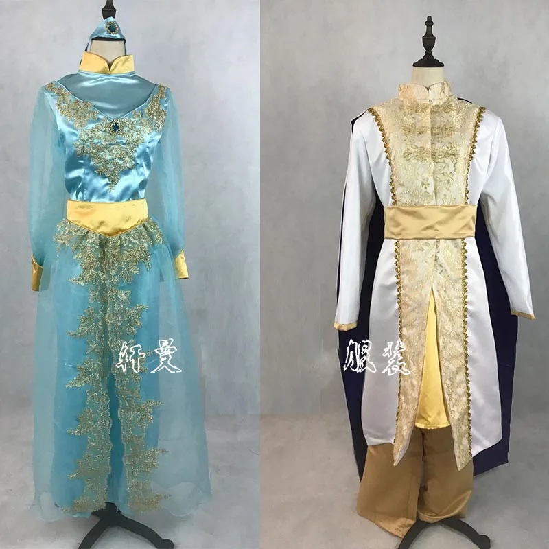 

Custom Made Lamp Prince Princess Jasmine Lovers Cosplay Costume For Adult Man Women Halloween Party Costume