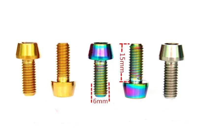 

LOT 4 M6x15mm Ti/Golden/Rainbow GR5 TC4 Titanium Cone Head Bolts For Bicycle Brake