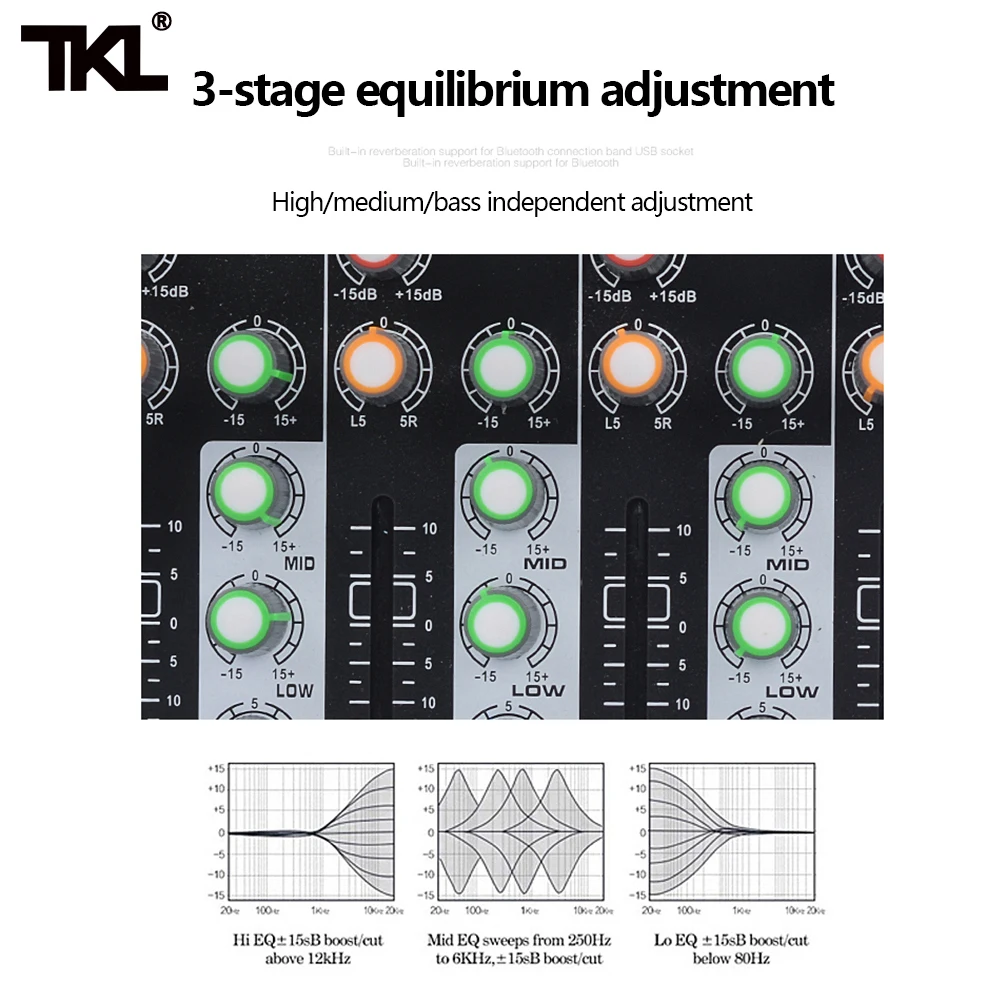 TKL DSP8 7 Canale del Mixer Amplificatore Con Wiress Microfono Audio DJ Mixing Console con USB 48V Alimentazione Phantom Per karaoke Stage