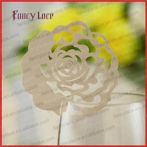 60PCS diy Lace Rose Flower Wedding Decorations Place Name Card, Elegant Customized Wine Glass Card Laser Cut Paper Party Favor