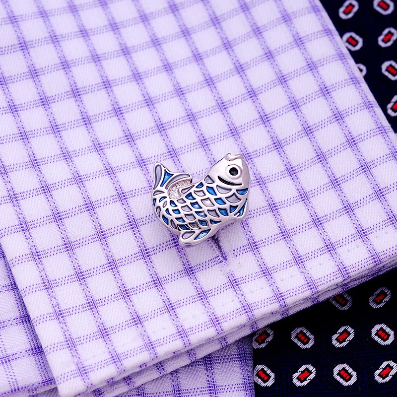 KFLK Jewelry French shirt cufflinks for men\'s Gifts Brand Animal cuff buttons Blue fish cuff links High Quality guests