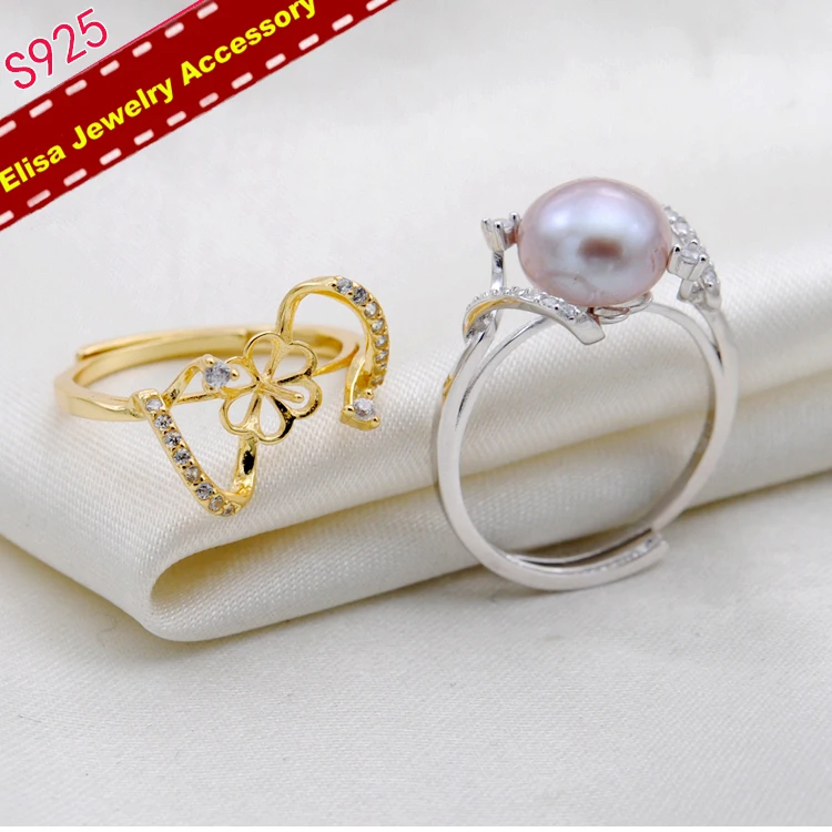 3Pcs/Lot Elegant Pearl Rings Holder S925 Sterling Silver Adjustable Rings Settings DIY Pearl Jewelry Components