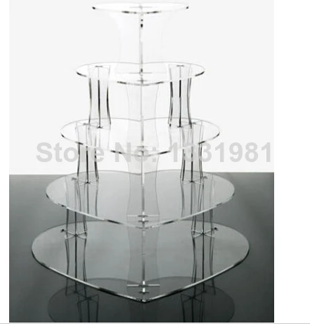 

Wedding Acrylics 5 Tier Clear Heart Acrylic Party Cup Cake Stand wedding decoration