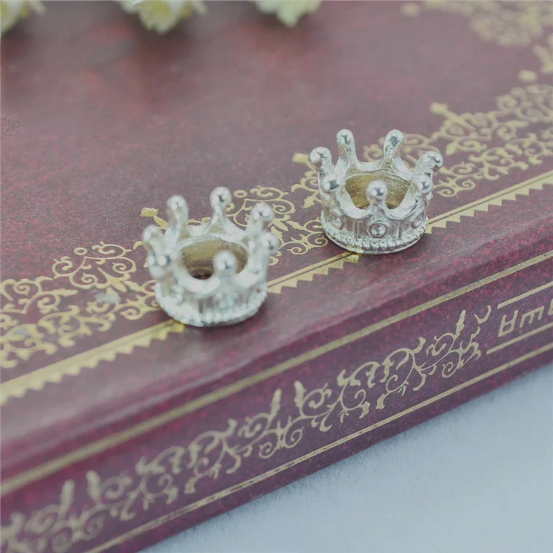 50pcs/lot 10x7mm Gold Silver Antique Bronze Crown Charm Beads Connectors Charms End Beads Cap For DIY Jewelry Making Findings