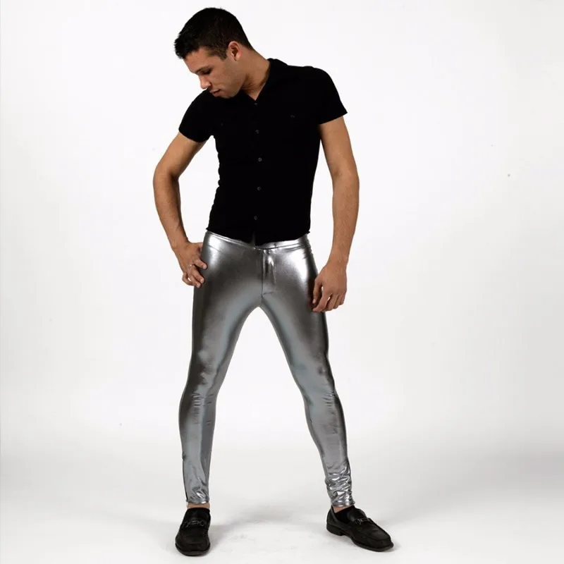 Speerise Men Shiny  Mid Waist Leggings Metallic Spandex Full Length Man Meggings Leggings Tights for Guys