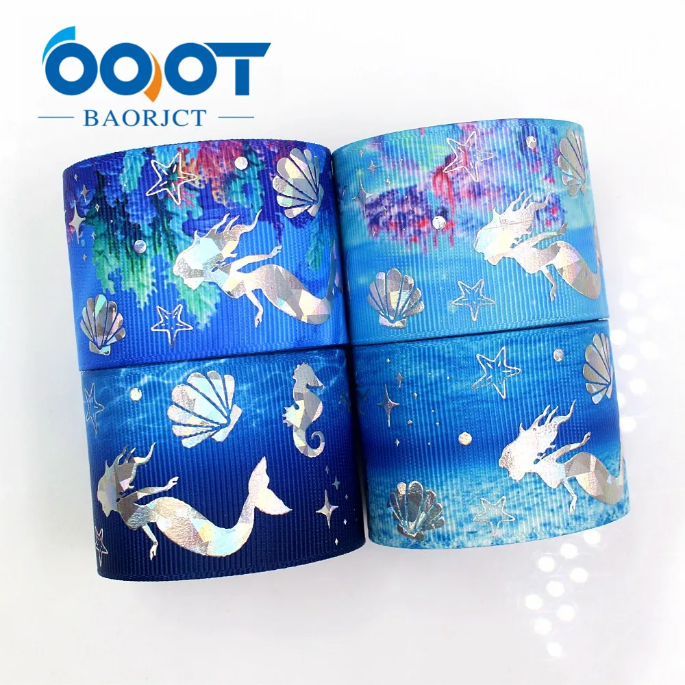 OOOT BAORJCT G-18720-662,38 mm 10 yards laser Silver The underwater world Printed grosgrain ribbon DIY headdress gift wrap