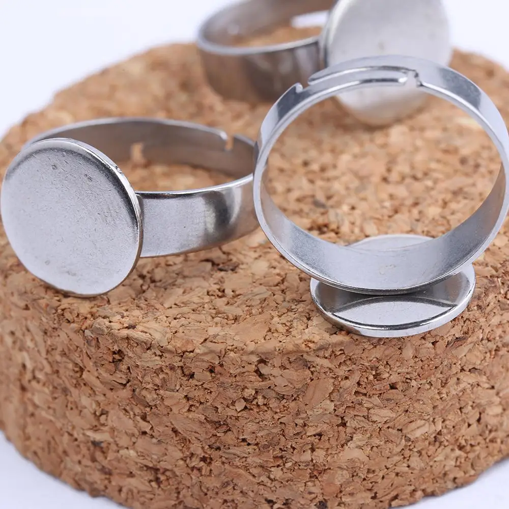 10pcs Stainless Steel Adjustable Ring Bezel Blanks 12mm Circle Pad Finger Ring Base Setting Trays Gold Plated Diy Jewelry Making