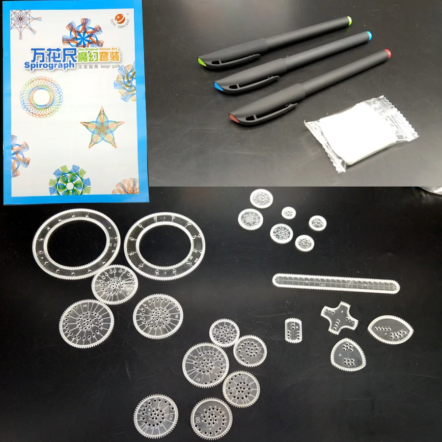 1 set/lote, conjunto de régua spirograph, conjunto de régua multifuncional de design de luxo para crianças, embalado por caixa