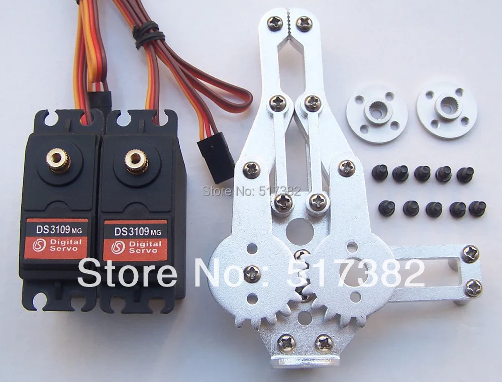 Free ship 2 DOF Robot Arm Clamp Claw Mount kit + 2 DS3109 Metal gear Digital servo 9kg +2 circle metal holder 25T for Arduino