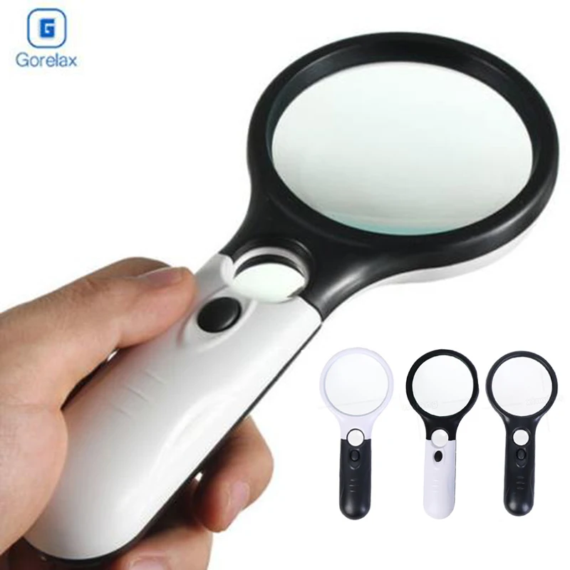 Handheld Illuminated Magnifier 3X 45X Lupa Reading Magnifying Glass Aid Reading for Seniors Loupe Jewelry Repair Tool With 3 LED