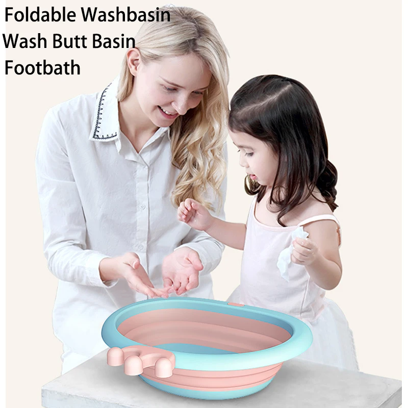 

Dropshipping Baby Folding Washbasin Newborn Infant Face Foot Butt Wash Basins Travel Baby Bath Tub Child Collapsible Basin