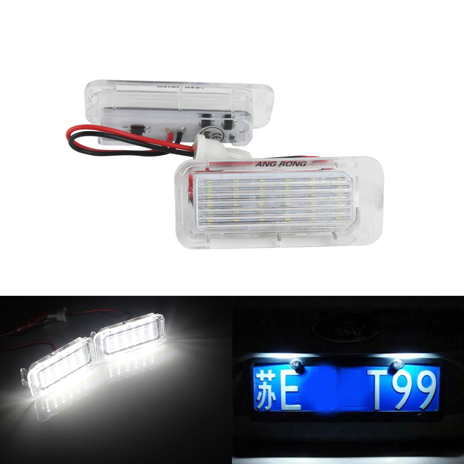 ANGRONG 2 White LED License Number Plate Light For Ford Fiesta MKVI Focus MKII Galaxy Kuga