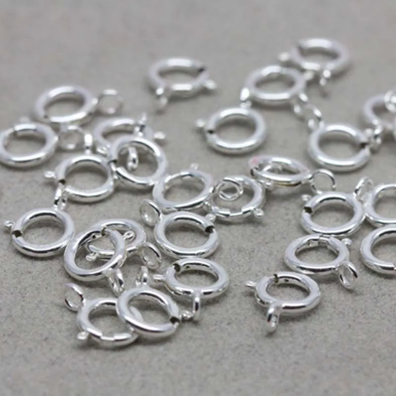 Genuine Real Pure Solid 925 Sterling Silver Round Spring Clasp Buckle With Open Ring Connector 5~10mm Jewelry Making Findings