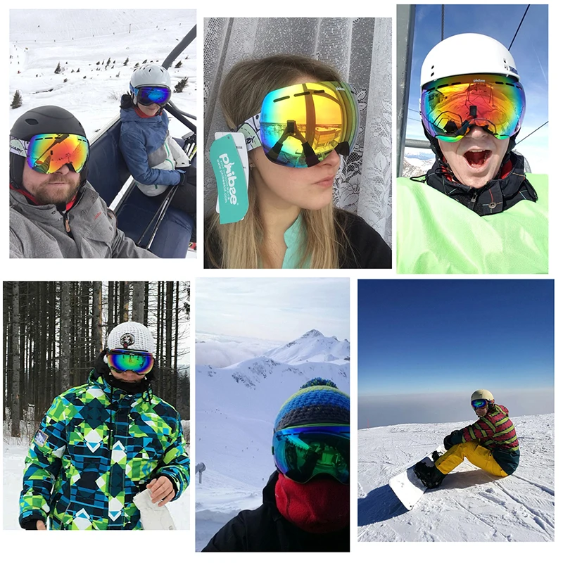 Detector Skibril Mannen Vrouwen Snowboard Bril Grote Ski Masker Sneeuw Bril Skiën Dubbele UV400 Anti-Fog