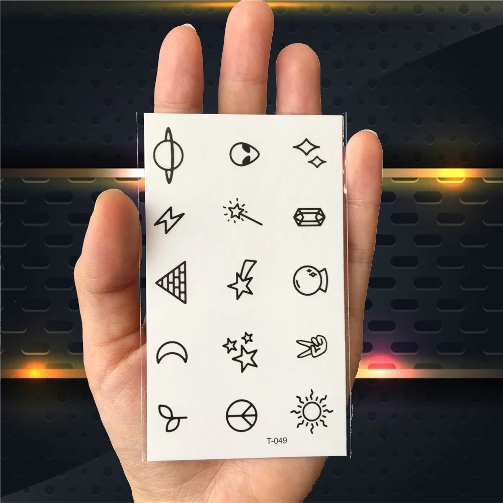 Cute Geometric Planet Temporary Tattoo For Children Girl Moon Forest Waterproof Fake Black Tattoo Stickers Kids Women Ear Tatoos