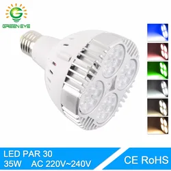 Greeneye par30 35w lâmpada led spotlight ac 220v 240v rgb led par lampara para para iluminação doméstica smd 2835 super brilhante lampara e27