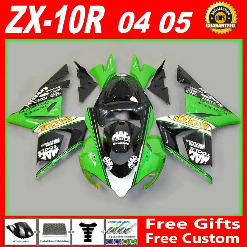 

7 Gifts fairings for 04 05 Kawasaki ZX-10R fairings 2004 2005 ZX10R fairing set green white black motobike plastic parts