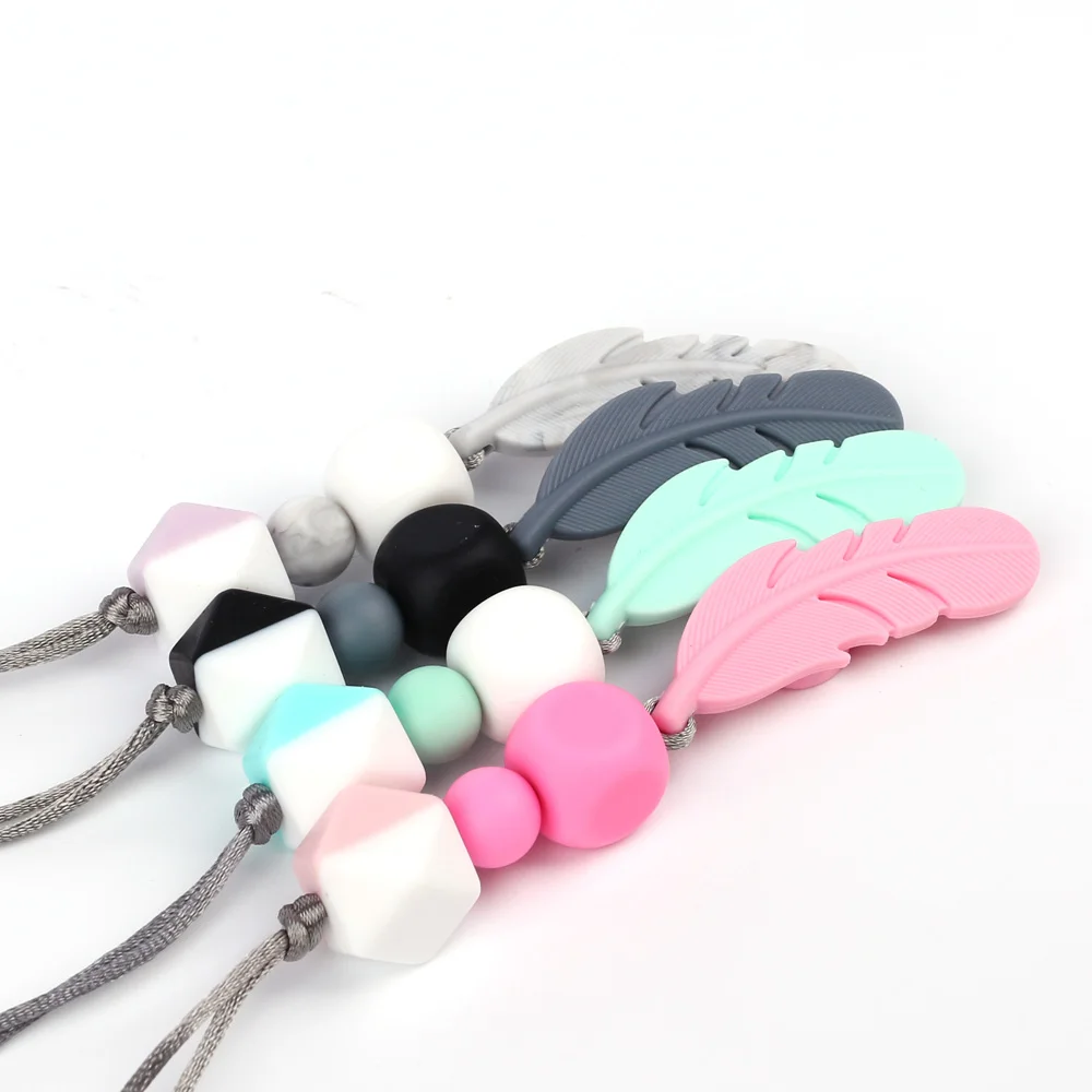 TYRY.HU 5PC Nursing Feather Pendant Beads for Jewelry Making BPA FREE Baby Teether Silicone Soother Chew Toys Teething Necklace