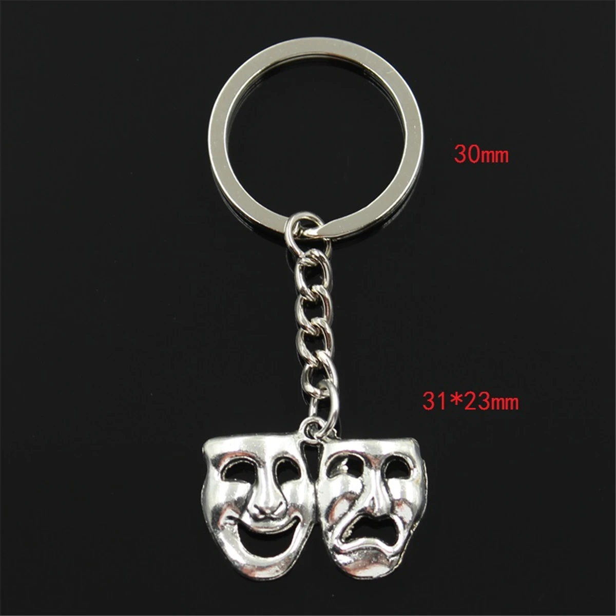 New Fashion Men 30mm Keychain DIY Metal Holder Chain Vintage Comedy Tragedy Masks 31x23mm Silver Color Pendant Gift