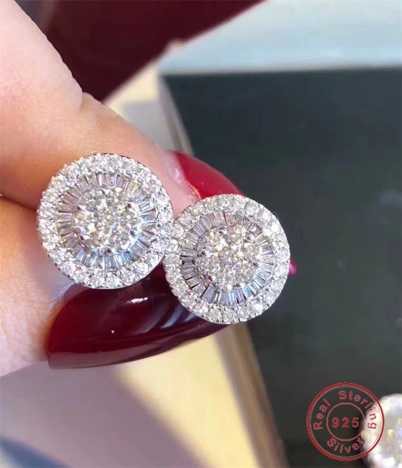 Fashio flower earrings T type AAAAA zircon cz 100% 925 sterling silver Engagement Wedding Stud Earrings for women men Jewelry