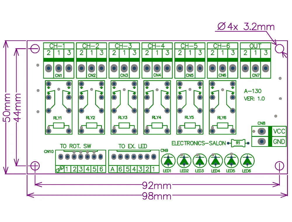 Electronics-Salon 6 Channel Unbalanced Stereo or Balanced Mono Audio Input Selector Relay Module