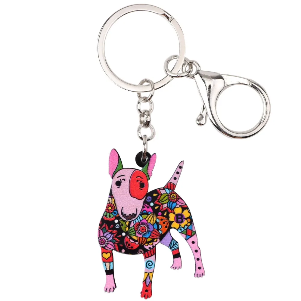 WEVENI Acrylic Original Bull Terrier Dog Key Chain Key Ring Bag Charm Man Car Pendant Statement Hot Trendy Jewelry For Women