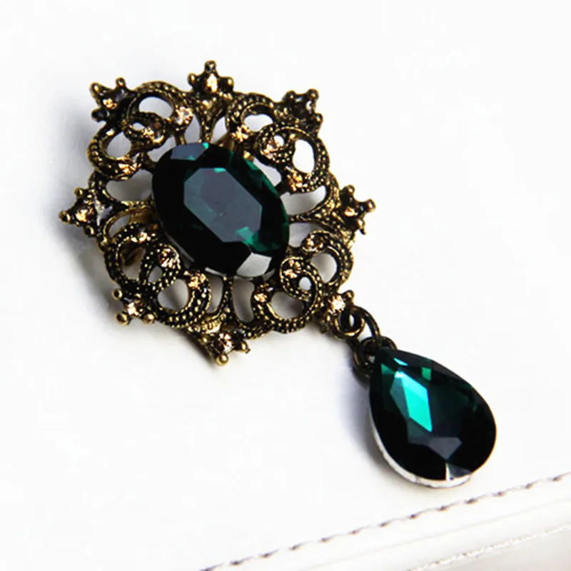 

DHL Fedex Free Shipping 60PCS/LOT Wholesale Cheap Price Brooch Vintage Green Waterdrop Rhinestone Brooch