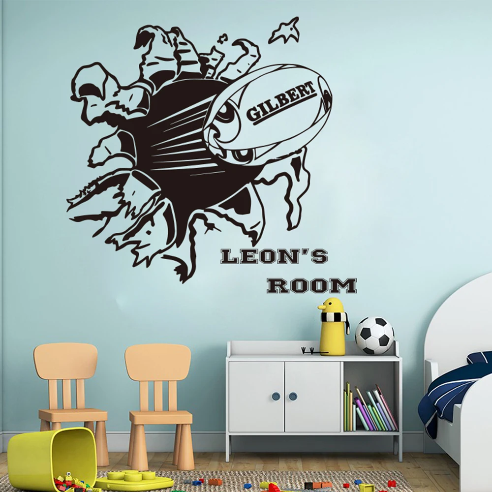 Personalized Name Rugby Wall Sticker Boy Room Nursery Large Football Custom Name Sport Ball Wall Decal Bedroom Vinyl Decor