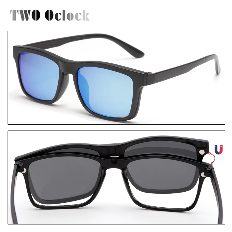 TWO Oclock Magnetic Sunglasses Men Polarized Women Clip On Glasses Square Optic Myopia Spectacle Frames 6 In 1 Eyeglass A2202