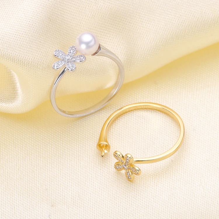 

Flower Style Open Adjustable Rings Holder S925 Sterling Silver Pearl Rings Fittings Women DIY Pearl Jewelry Acc 3Pcs/Lot