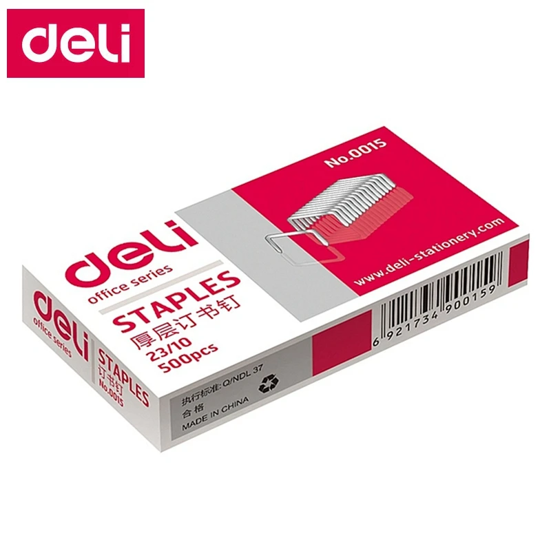 500PCS/BOX Deli 0015 Heavy duty staples 23/10 staples 12x10mm staples width 12mm height 10mm capacity 75pages 70g papers